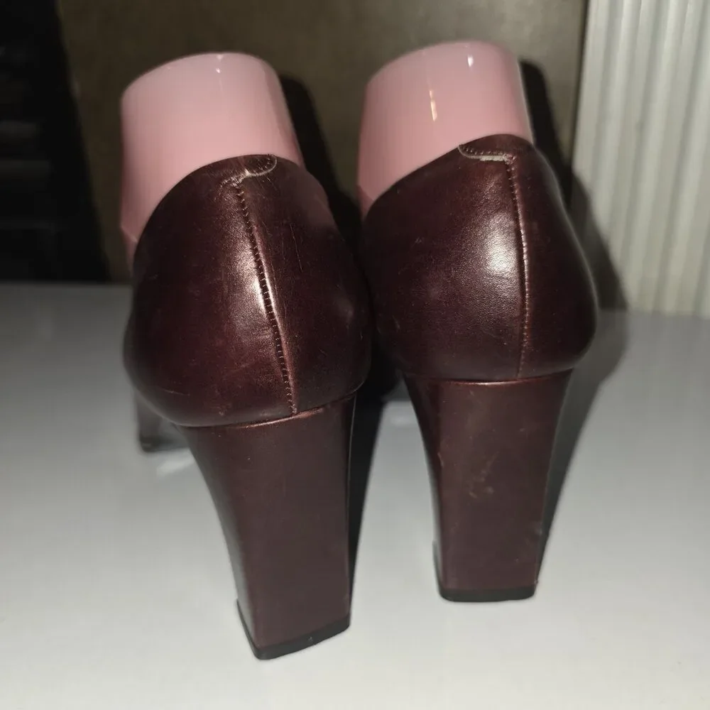 AMALFI ITALIAN Sz 9 Maroon Leather Vintage Distressed Slip On Pump Heels Italy